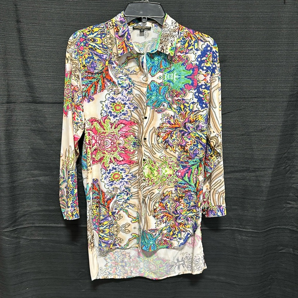 Alberto Makali colorful multicolor floral top button‎ front blouse / Size S